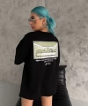 Biçomi Unisex Baskılı Oversize T-Shirt - Siyah