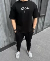 Biçomi Unisex Baskılı Oversize T-Shirt - Siyah