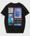 Biçomi Unisex Baskılı Oversize T-Shirt - Siyah