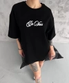 Biçomi Unisex Baskılı Oversize T-Shirt - Siyah