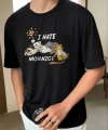 Biçomi Unisex Baskılı Oversize T-Shirt - Siyah
