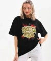 Biçomi Unisex Baskılı Oversize T-Shirt - Siyah