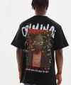 Biçomi Unisex Baskılı Oversize T-Shirt - Siyah