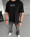 Biçomi Unisex Baskılı Oversize T-Shirt - Siyah