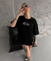 Biçomi Unisex Baskılı Oversize T-Shirt - Siyah