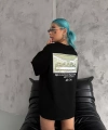 Biçomi Unisex Baskılı Oversize T-Shirt - Siyah