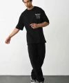 Biçomi Unisex Baskılı Oversize T-Shirt - Siyah