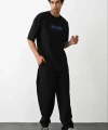 Biçomi Unisex Baskılı Oversize T-Shirt - Siyah