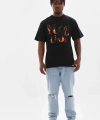 Biçomi Unisex Baskılı Oversize T-Shirt - Siyah
