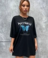 Biçomi Unisex Baskılı Oversize T-Shirt - Siyah