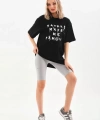 Biçomi Unisex Baskılı Oversize T-Shirt - Siyah