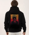 Biçomi Unisex Baskılı Oversize Üç İplik Kapüşonlu Sweatshirt - Siyah