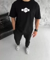 Biçomi Unisex Bisiklet Yaka Baskılı Double Oversize T-Shirt - Siyah