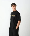 Biçomi Unisex Bisiklet Yaka Baskılı Oversize T-Shirt - Siyah