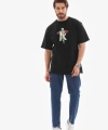 Biçomi Unisex Bisiklet Yaka Baskılı Oversize T-Shirt - Siyah