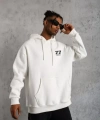 Biçomi Unisex Kapşonlu Baskılı Sweetshirt - Beyaz