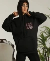 Biçomi Unisex Kapşonlu Baskılı Sweetshirt - Siyah