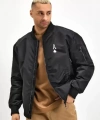 Biçomi Unisex Uzun Kol Baskılı Bomber Ceket - Siyah