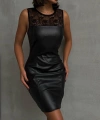 BİÇOMİ Üstü dantelli straplez deri elbise siyah w24421