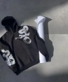 Biçomi Uzun Kol Kapşonlu Baskılı SweatShirt - Siyah