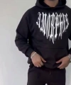 Biçomi Uzun Kol Kapşonlu Baskılı SweatShirt - Siyah