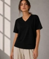 Biçomi V Yaka Basic Tişört Kısa Kol Yazlık Regular Fit T-Shirt - Siyah
