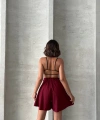 BİÇOMİ Volanlı keten şort bordo s255058