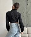 BİÇOMİ Yanı kemer detaylı crop gömlek siyah s4009