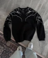 Biçomi Yıldırım Baskılı Bisiklet Yaka SweatShirt - Siyah