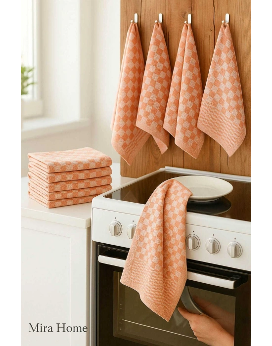 10 lu Dama Desenli Mutfak Kurulama Bezi 50x70 Cm  Somon