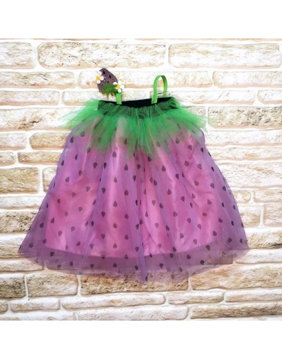 2-3-4 Yaş Askılı Çilek Kostüm Kız Çocuk Elbise Mor