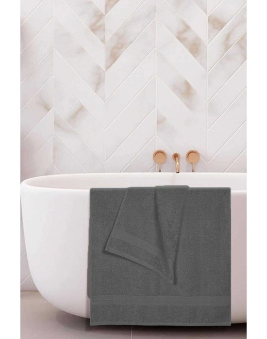 2 li Banyo Havlu Takımı %100 Pamuklu Dry Antrasit