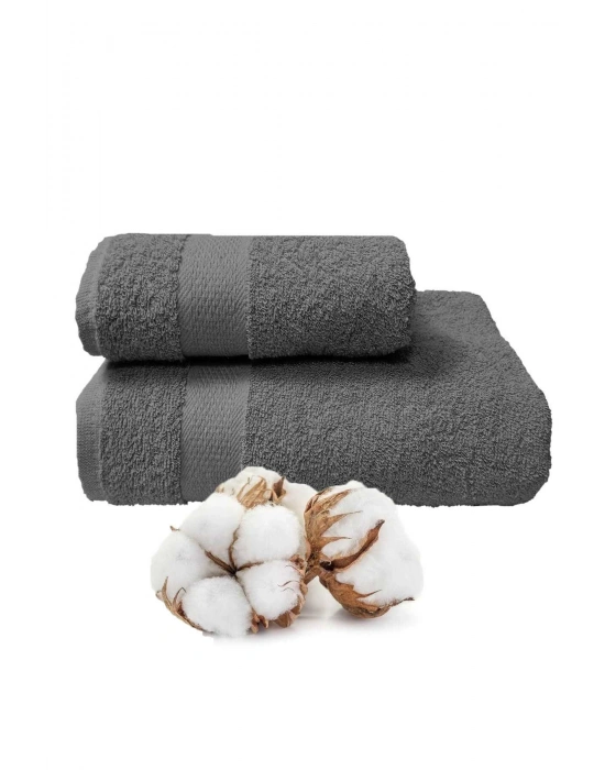 2 li Banyo Havlu Takımı %100 Pamuklu Dry Antrasit
