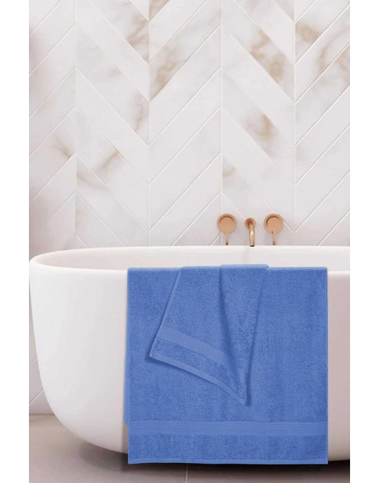 2 li Banyo Havlu Takımı %100 Pamuklu Dry Mavi