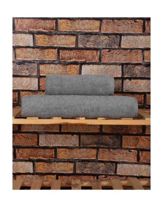 2 Parça %100 Pamuklu Soft Lüx Banyo Havlu Seti Gri