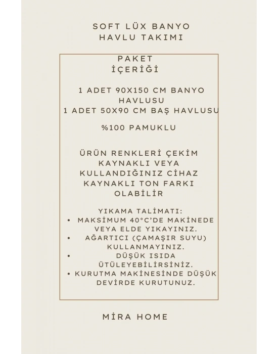 2 Parça %100 Pamuklu Soft Lüx Banyo Havlu Seti Kahve