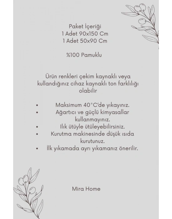 2 Parça Banyo Havlu Takımı %100 Pamuklu Çubuk Desen Yeşil