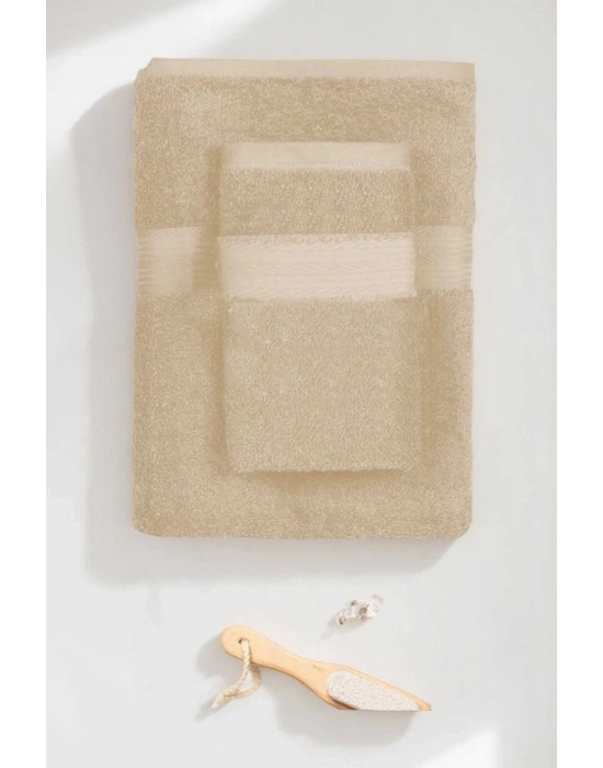 2 Parça Battal Lüks Premium Banyo Spa Havlu Takımı 90x170 Cm Bej
