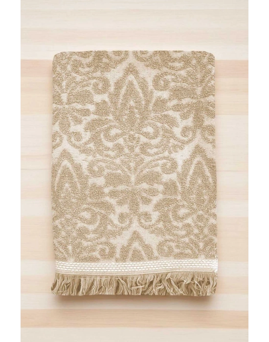 2 Parça Jakarlı Banyo Havlu Takımı %100 Pamuklu 90x150 Cm Arden Bej