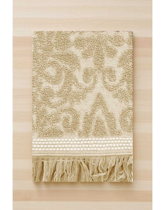 2 Parça Jakarlı Banyo Havlu Takımı %100 Pamuklu 90x150 Cm Arden Bej