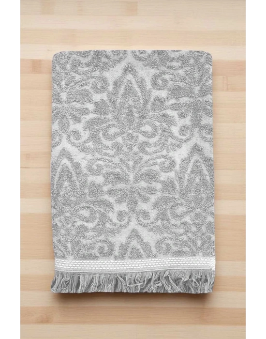 2 Parça Jakarlı Banyo Havlu Takımı %100 Pamuklu 90x150 Cm Arden Gri