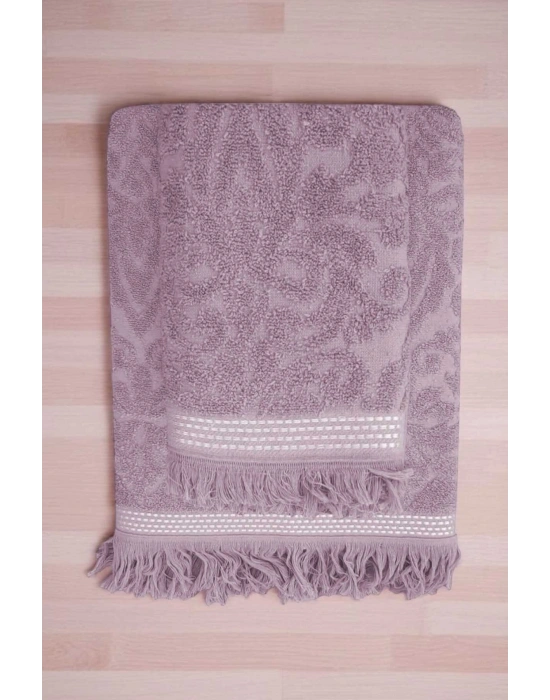 2 Parça Jakarlı Banyo Havlu Takımı %100 Pamuklu 90x150 Cm Arden Mor