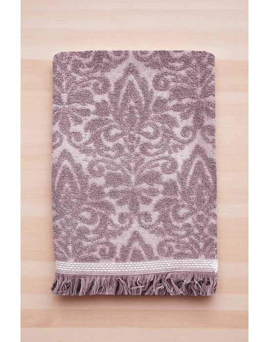 2 Parça Jakarlı Banyo Havlu Takımı %100 Pamuklu 90x150 Cm Arden Mor