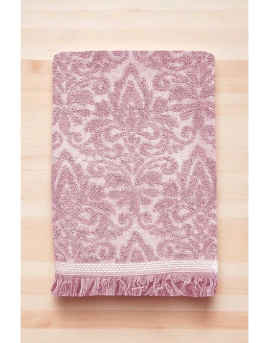 2 Parça Jakarlı Banyo Havlu Takımı %100 Pamuklu 90x150 Cm Arden Pembe
