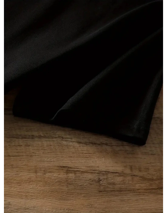 20/1 Penye Compack Ayı Baskılı Oversize Bisiklet Yaka Kısa Kol T-shirt - Siyah -