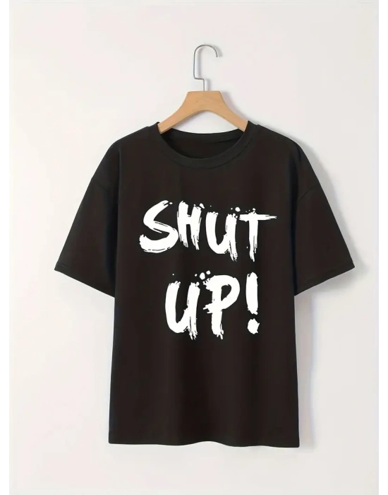 20/1 Penye Compack Baskılı Oversize Bisiklet Yaka m Kısa Kol Yazlık T-shirt - Siyah -