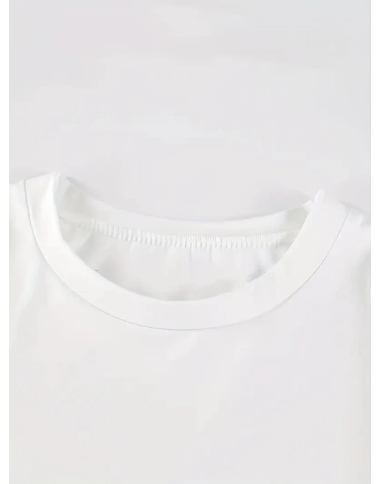 20/1 Penye Compack Baskılı Oversize Kısa Kol Bisiklet Yaka T-shirt - Beyaz -