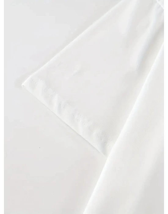 20/1 Penye Compack Baskılı Oversize Kısa Kol Bisiklet Yaka T-shirt - Beyaz -
