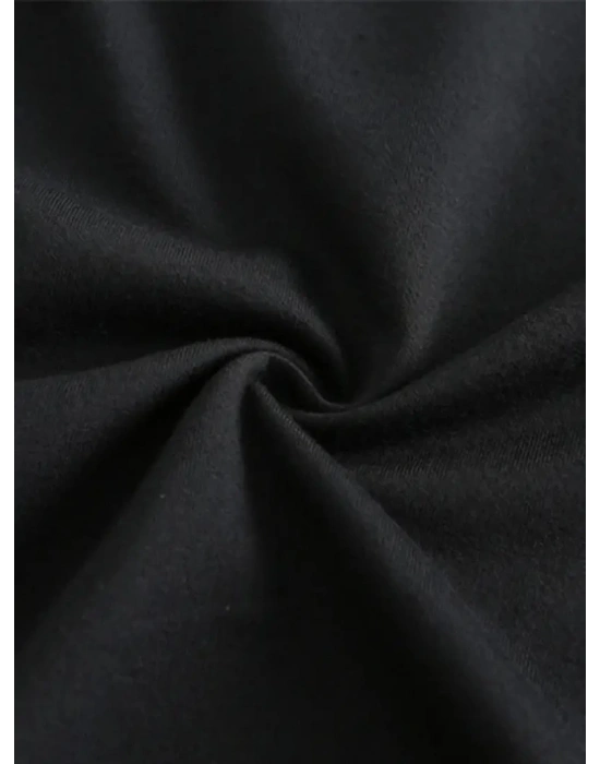 20/1 Penye Compack Baskılı Oversize Kısa Kol Bisiklet Yaka T-shirt - Siyah -