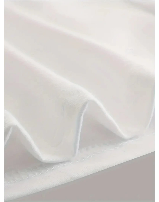 20/1 Penye Compack Ön Arka Ejder Baskılı Oversize Bisiklet Yaka T-shirt - Beyaz -